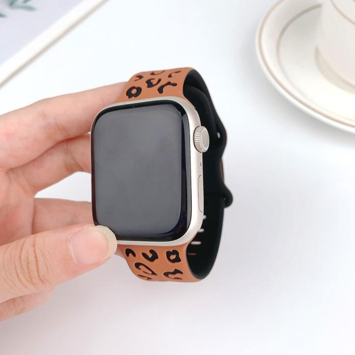 Bild 3, Apple Watch 42/44/45/49 Klockarmband Leopard Brun/Svart