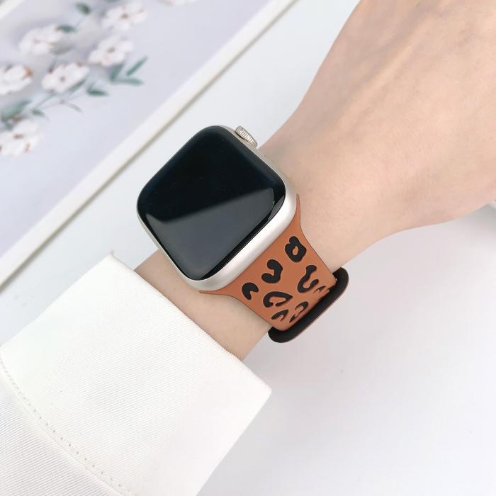 Bild 4, Apple Watch 42/44/45/49 Klockarmband Leopard Brun/Svart