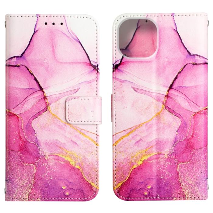 Bild 2, iPhone 14 Fodral Marmor Rosa/Lila/Guld
