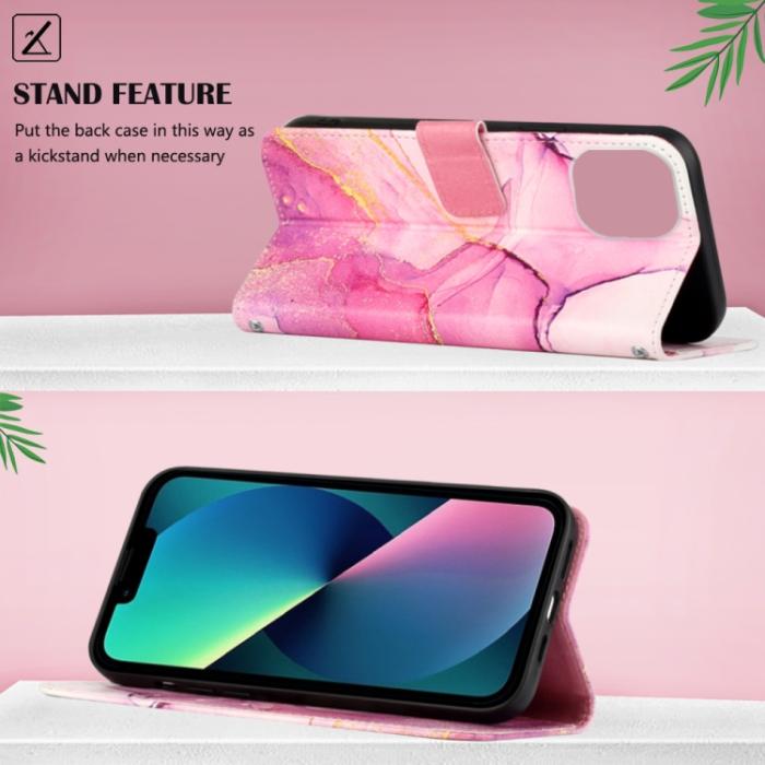 Bild 3, iPhone 14 Fodral Marmor Rosa/Lila/Guld