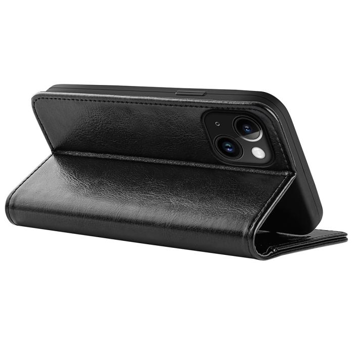 Bild 4, iPhone 15 Plus Fodral Crazy Horse Läder Svart