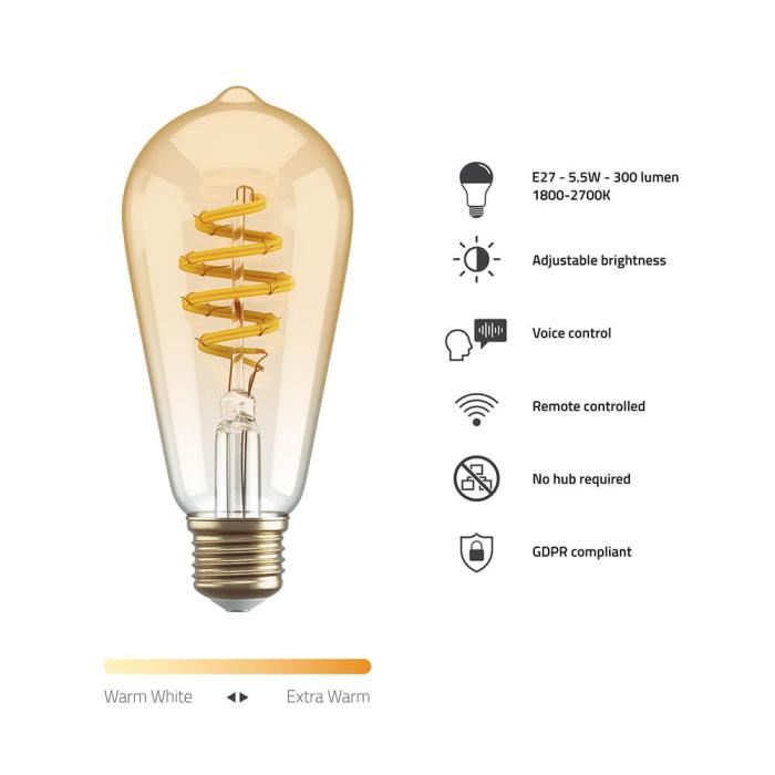 Bild 8, Hombli Smart Lampa Glödtråd E27 ST64-Bärnsten CCT