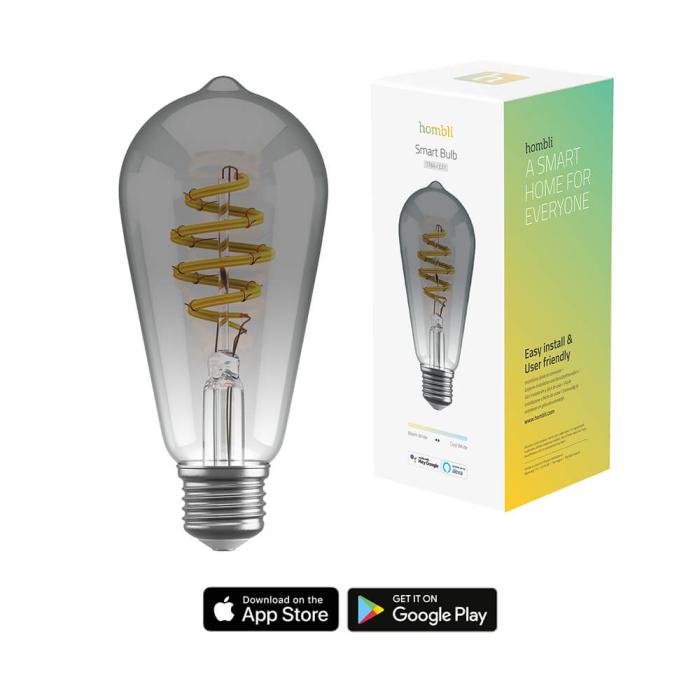 Bild 4, Hombli Smart Lampa Glödtråd E27 ST64-Rök CCT