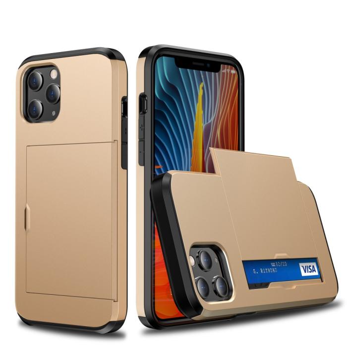 Bild 1, iPhone 12 Mini - Hybrid Skal Med Kortfack - Guld