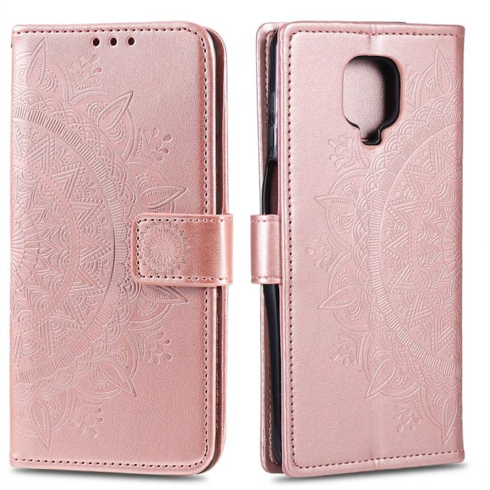Bild 1, Xiaomi Redmi Note 9 Pro/Note 9S - Mandala Plånboksfodral - Roséguld