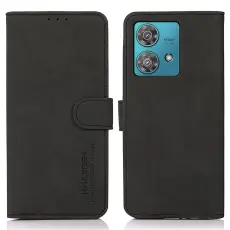 KHAZNEH Motorola Edge 40 Neo 5G Fodral Retro L&auml;der Svart