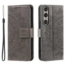 Sony Xperia 1 VII Fodral Mandala L&auml;der Gr&aring;