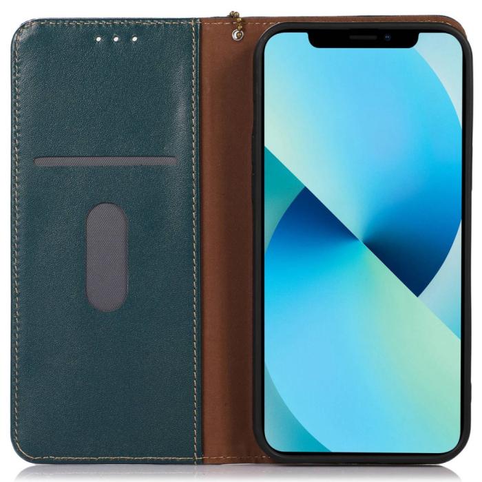 Bild 2, KHAZNEH iPhone 15 Fodral RFID Flip Äkta Läder Grön