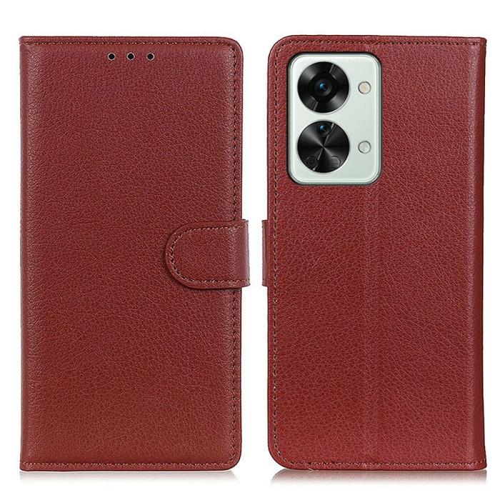 Bild 1, OnePlus Nord 2T 5G Fodral Litchi Läder Brun
