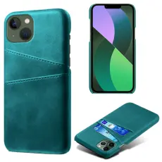 iPhone 15 Plus Skal L&auml;der Med 2 Kortfack Gr&ouml;n