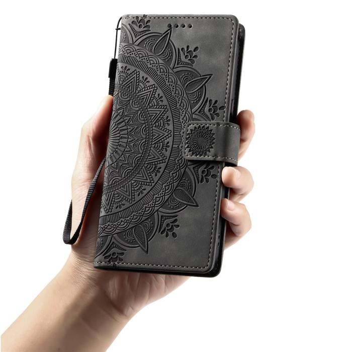 Bild 5, iPhone 17 Pro Max Fodral Mandala Läder Grå