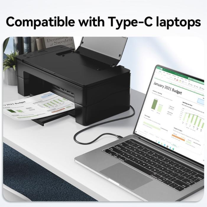 Bild 3, JASOZ 1m USB-C till USB Type B 2.0 Svart