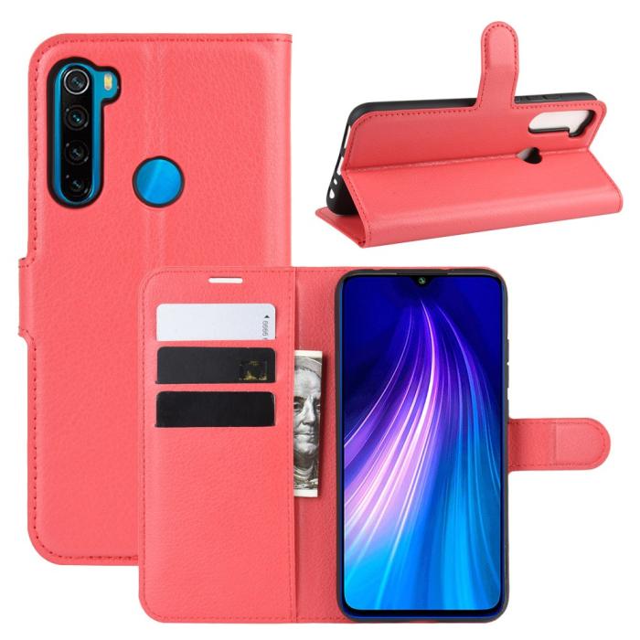 Bild 1, Xiaomi Redmi Note 8T - Litchi Plånboksfodral - Röd