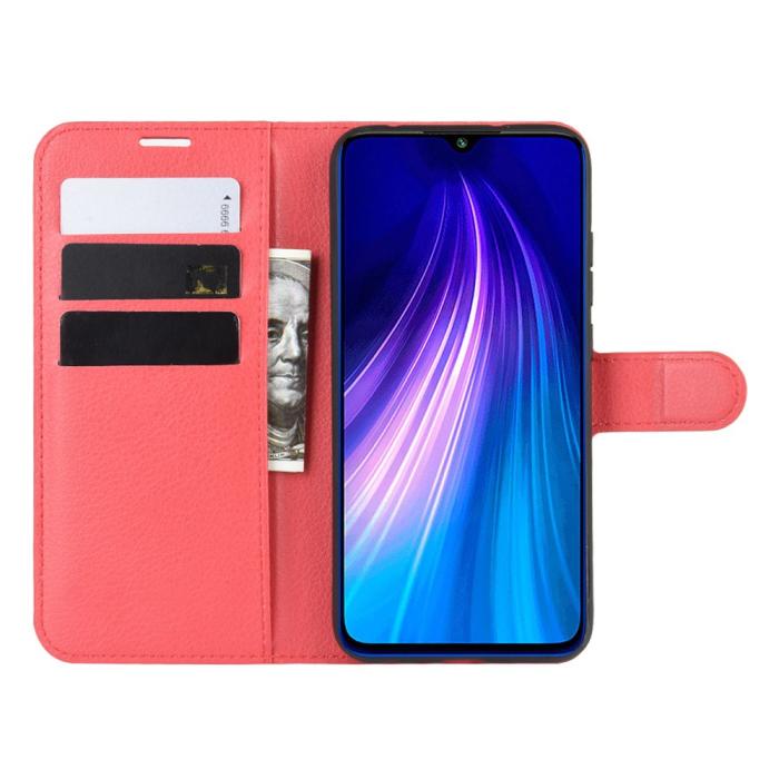 Bild 4, Xiaomi Redmi Note 8T - Litchi Plånboksfodral - Röd