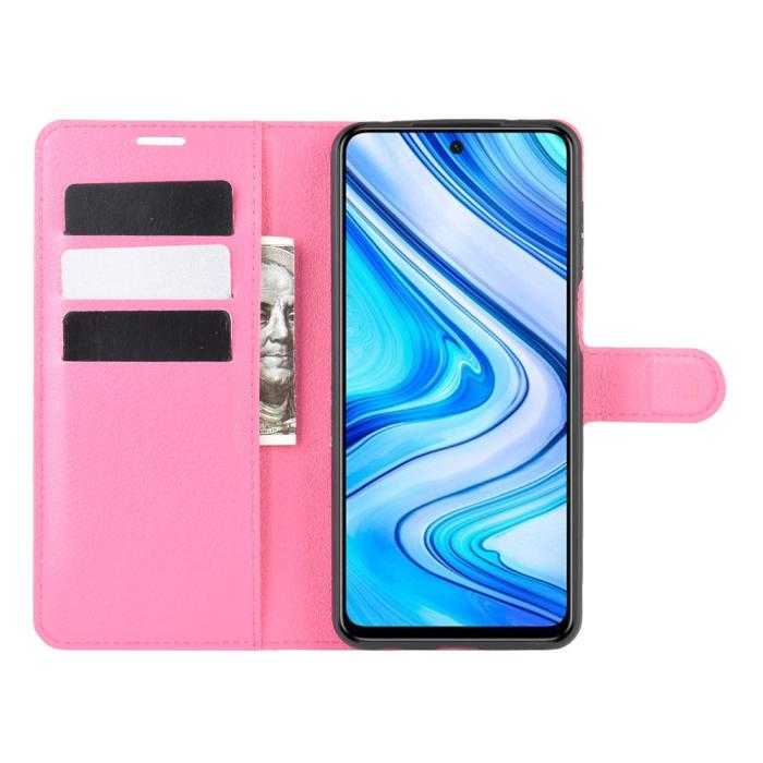 Bild 4, Xiaomi Redmi Note 9 Pro/Note 9S - Litchi Plånboksfodral - Rosa