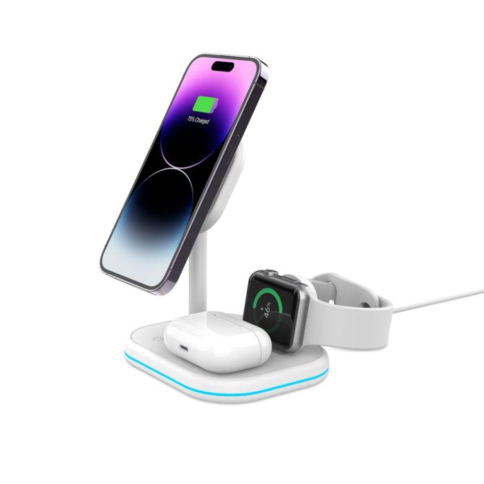 Bild 2, Tech-Protect 15W 3in1 Magnetisk MagSafe Laddare Vit