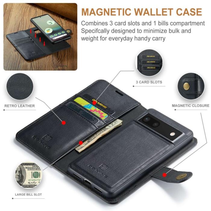Bild 4, DG.MING Google Pixel 6A 2in1 Magnet Fodral / Skal Svart