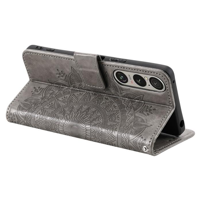 Bild 4, Sony Xperia 1 VII Fodral Mandala Läder Grå