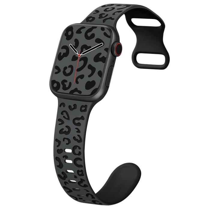 Bild 2, Apple Watch 38/40/41 Klockarband Leopard Grå/Svart