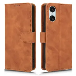 Sony Xperia 10 VI Fodral Skin Touch Läder Fodral Brun