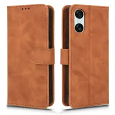Sony Xperia 10 VI Fodral Skin Touch Läder Fodral Brun