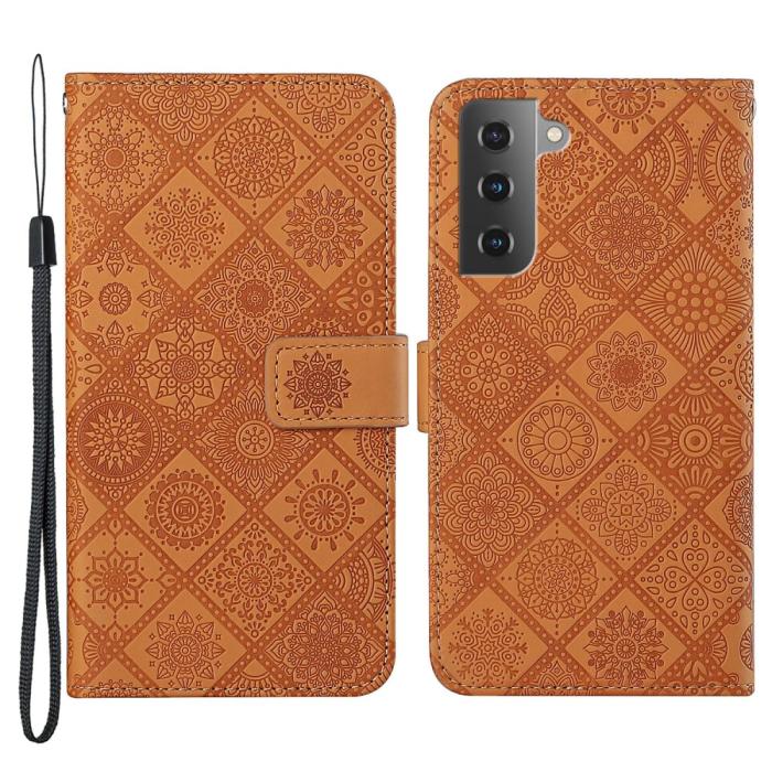 Bild 1, Samsung Galaxy S22 Plus Fodral Tryckta Mandala Blommor Brun