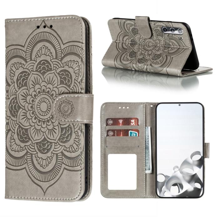 Bild 1, Samsung Galaxy S21 - Mandala Läder Fodral - Grå