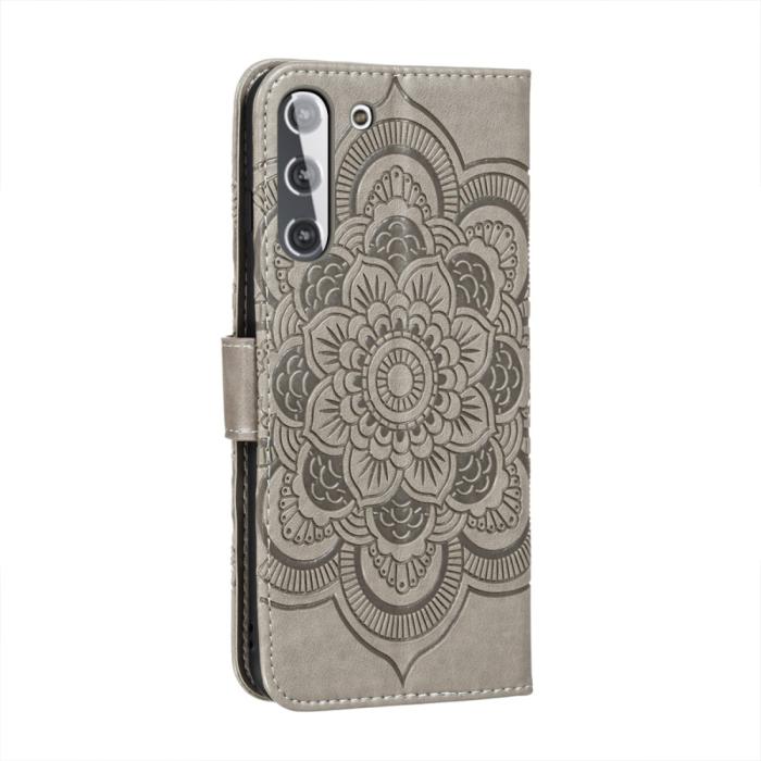 Bild 3, Samsung Galaxy S21 - Mandala Läder Fodral - Grå