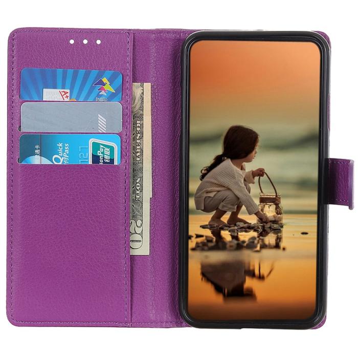 Bild 2, Galaxy S25 Plus / S24 Plus Fodral Litchi Läder Lila