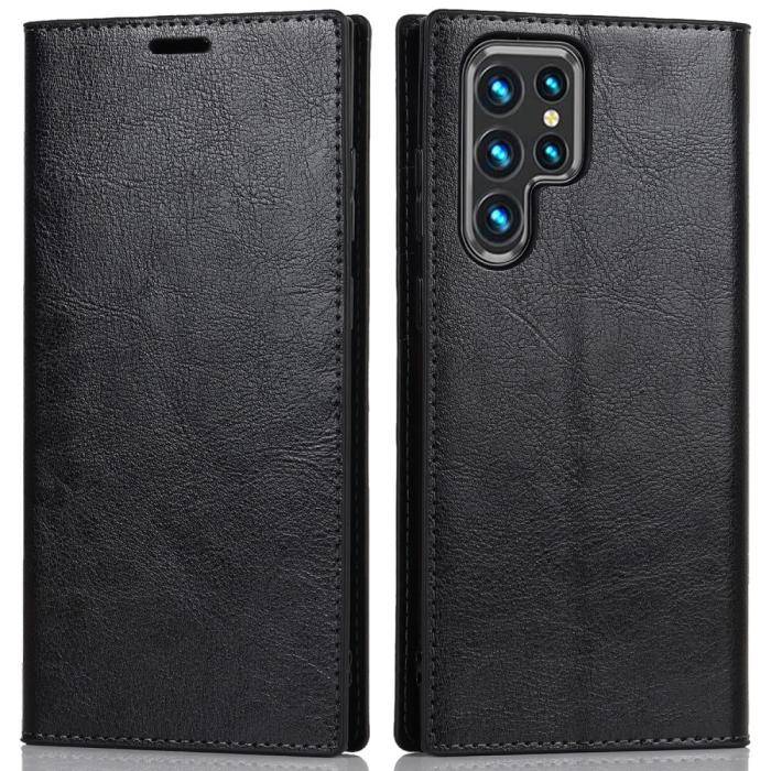 Bild 1, Samsung Galaxy S22 Ultra Fodral Flip Äkta Läder Svart