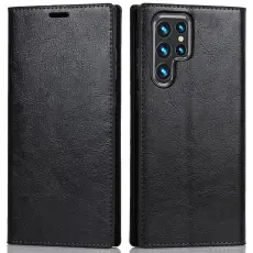 Samsung Galaxy S22 Ultra Fodral Flip Äkta Läder Svart