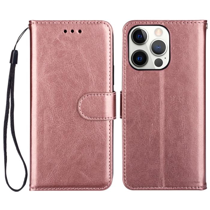 Bild 1, iPhone 13 Pro Max Fodral Crazy Horse Läder Roséguld
