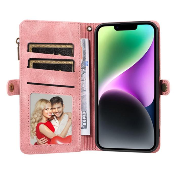 Bild 2, iPhone 15 Plus Fodral RFID Multifunktionell Flerkort Rosa