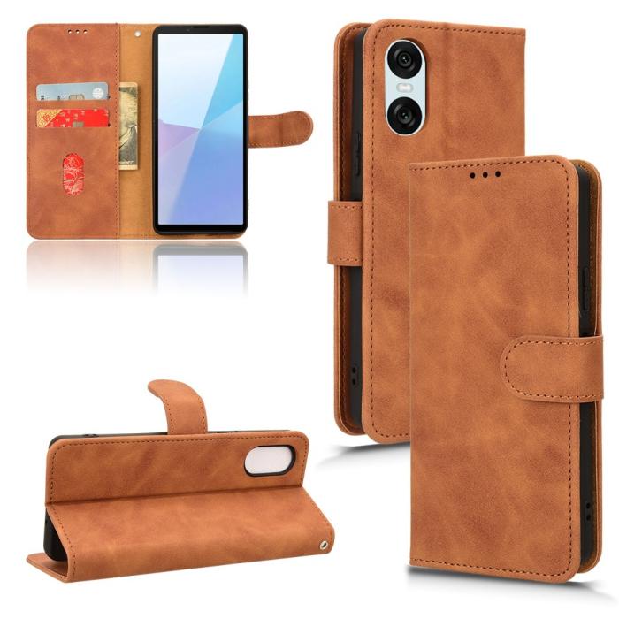 Bild 5, Sony Xperia 10 VI Fodral Skin Touch Läder Fodral Brun
