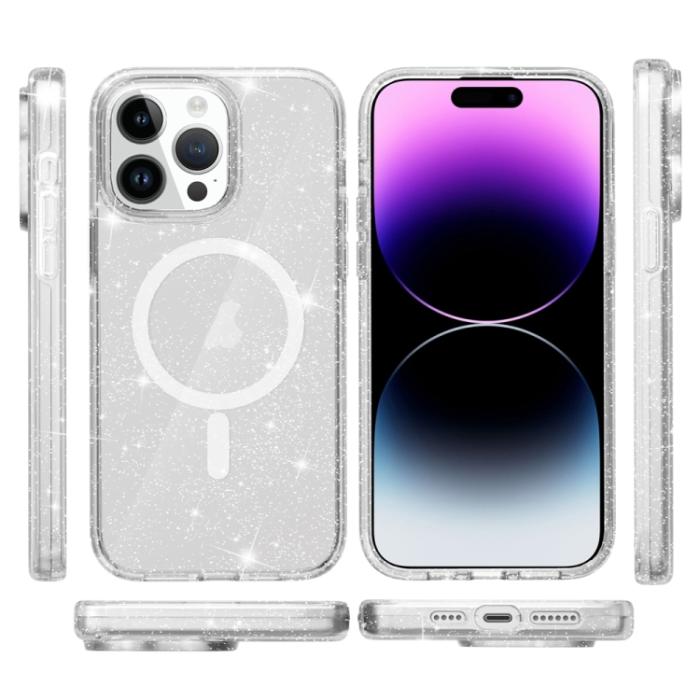 Bild 2, iPhone 15 Pro Max Skal MagSafe Glitter Transparent