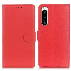 Sony Xperia 5 IV Fodral Litchi L&auml;der R&ouml;d