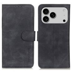 KHAZNEH iPhone 17 Pro Fodral Retro L&auml;der Svart