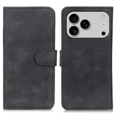 KHAZNEH iPhone 17 Pro Fodral Retro L&auml;der Svart