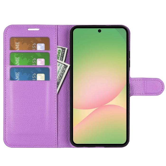 Bild 2, Samsung Galaxy A57 5G Fodral Litchi Läder Lila
