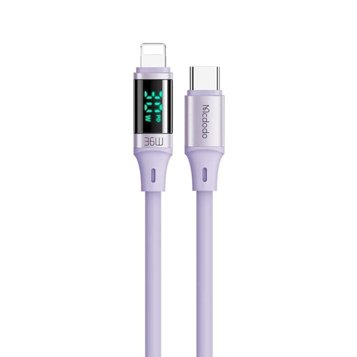 Bild 1, Mcdodo 36W 1.2m PD USB-C - Lightning LED Silikon Kabel Lila