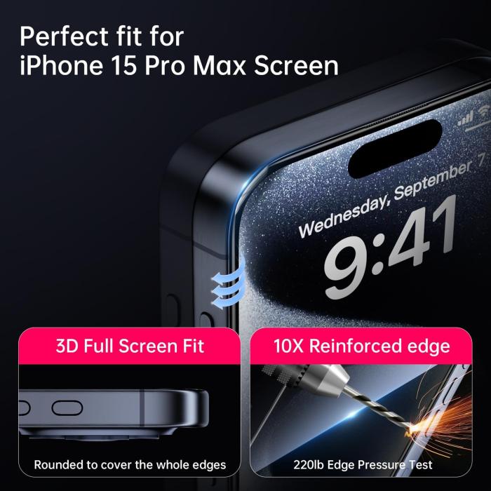 Bild 5, iPhone 18 Skärmskydd Heltäckande Svart Kant Transparent
