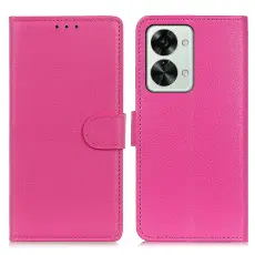 OnePlus Nord 2T 5G Fodral Litchi L&auml;der Rosa