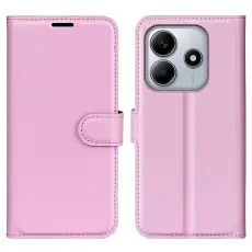 Xiaomi Redmi Note 14 5G Fodral Litchi L&auml;der Ljus Rosa