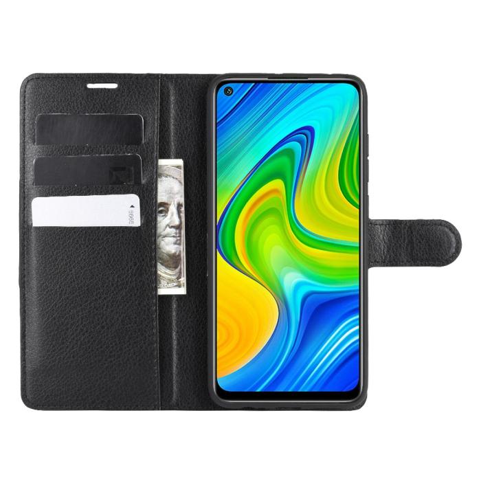 Bild 4, Xiaomi Redmi Note 9 - Litchi Plånboksfodral - Svart