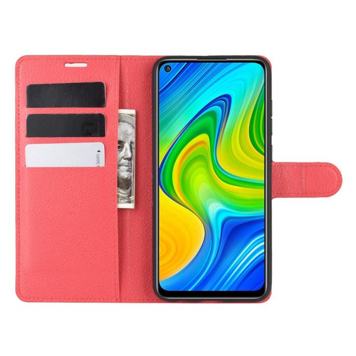 Bild 4, Xiaomi Redmi Note 9 - Litchi Plånboksfodral - Röd
