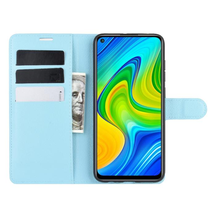 Bild 4, Xiaomi Redmi Note 9 - Litchi Plånboksfodral - Ljus Blå