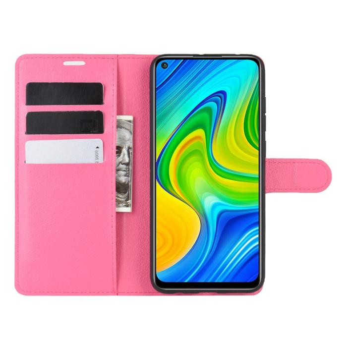 Bild 4, Xiaomi Redmi Note 9 - Litchi Plånboksfodral - Rosa