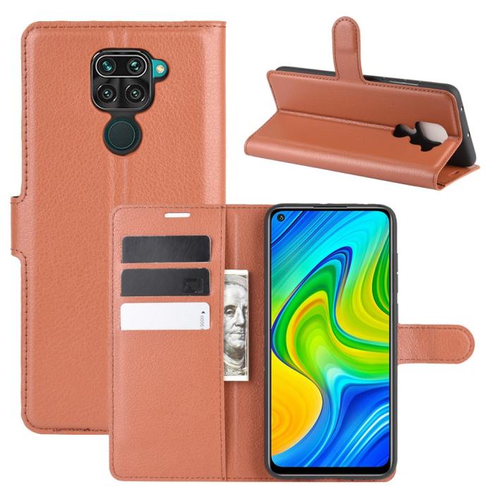 Bild 1, Xiaomi Redmi Note 9 - Litchi Plånboksfodral - Brun
