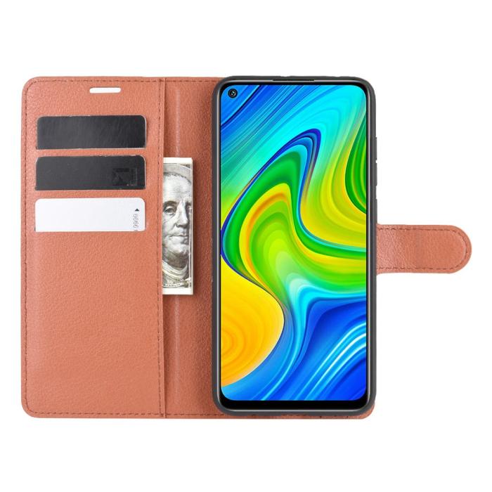 Bild 4, Xiaomi Redmi Note 9 - Litchi Plånboksfodral - Brun