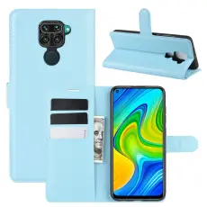 Xiaomi Redmi Note 9 - Litchi Pl&aring;nboksfodral - Ljus Bl&aring;